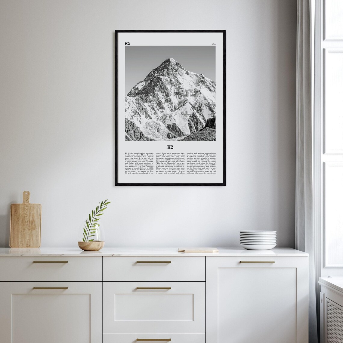 K2 Black and White Travel Poster, Karakoram Range - Image 2