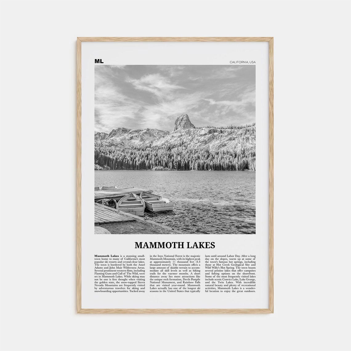 Mammoth Lakes Black and White Travel Poster, California