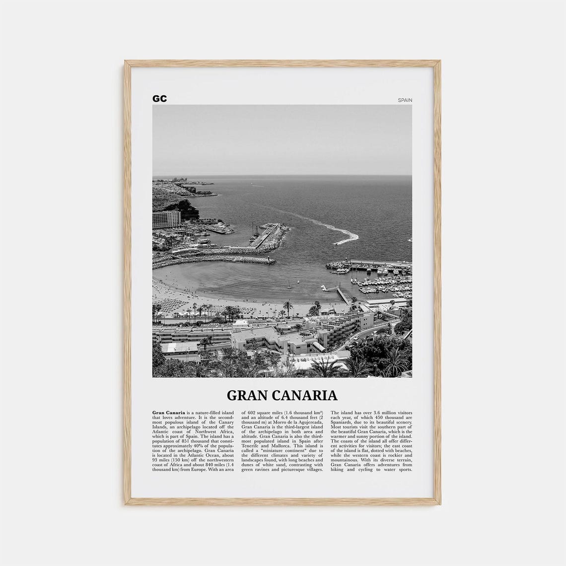 Gran Canaria Black and White Travel Poster Print
