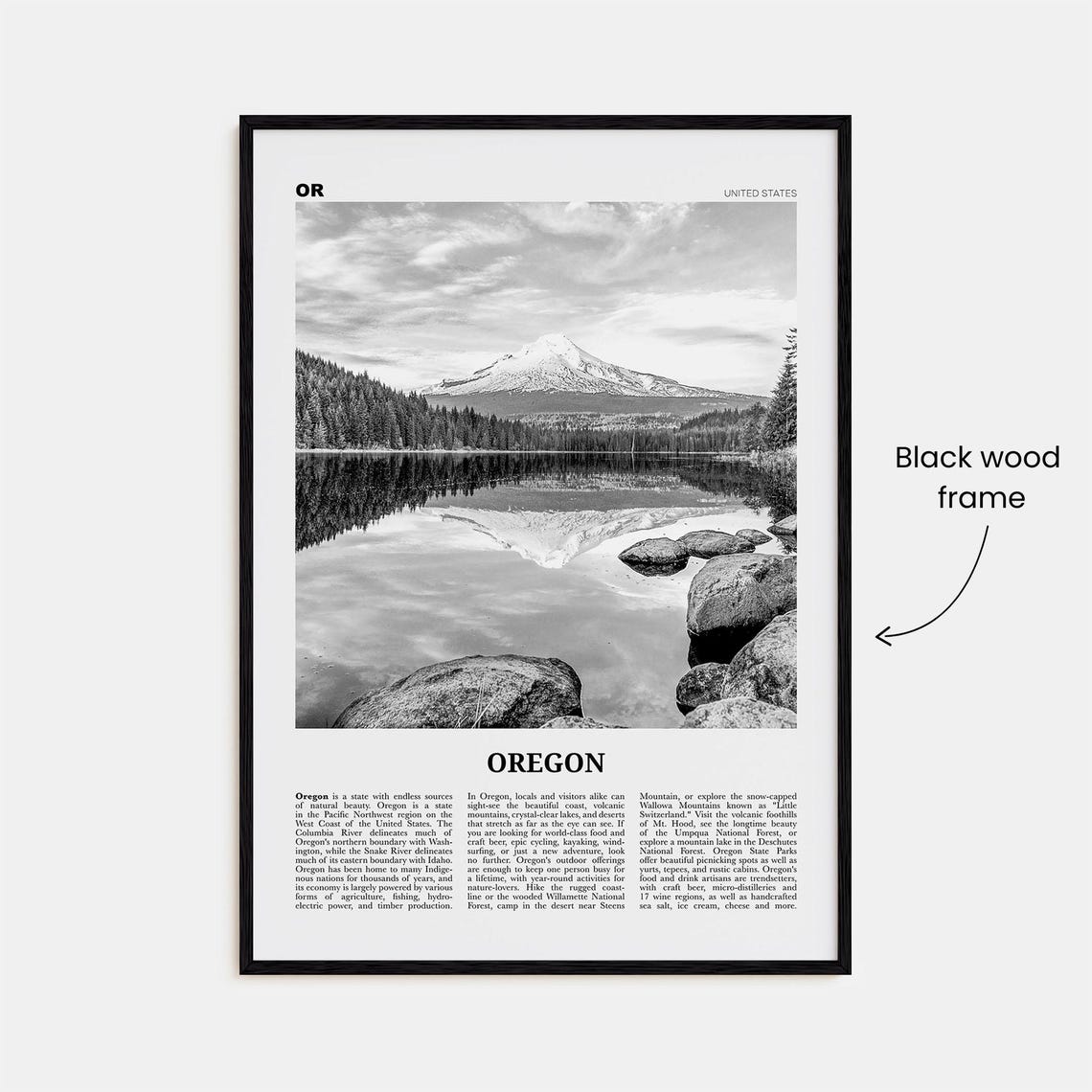 Oregon Black and White Travel Poster, Wall Art Print - Image 3