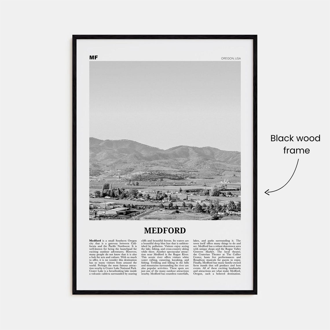Medford Print Black And White Oregon Medford Wall Art Medford Poster Medford Photo Medford Map Medford Wall Decor Usa United States - Image 3