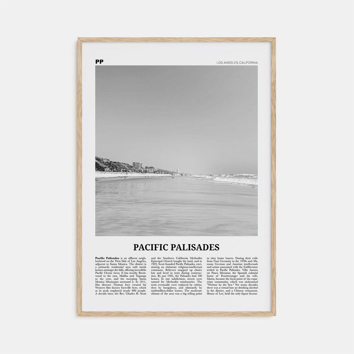Pacific Palisades Black And White Travel Poster