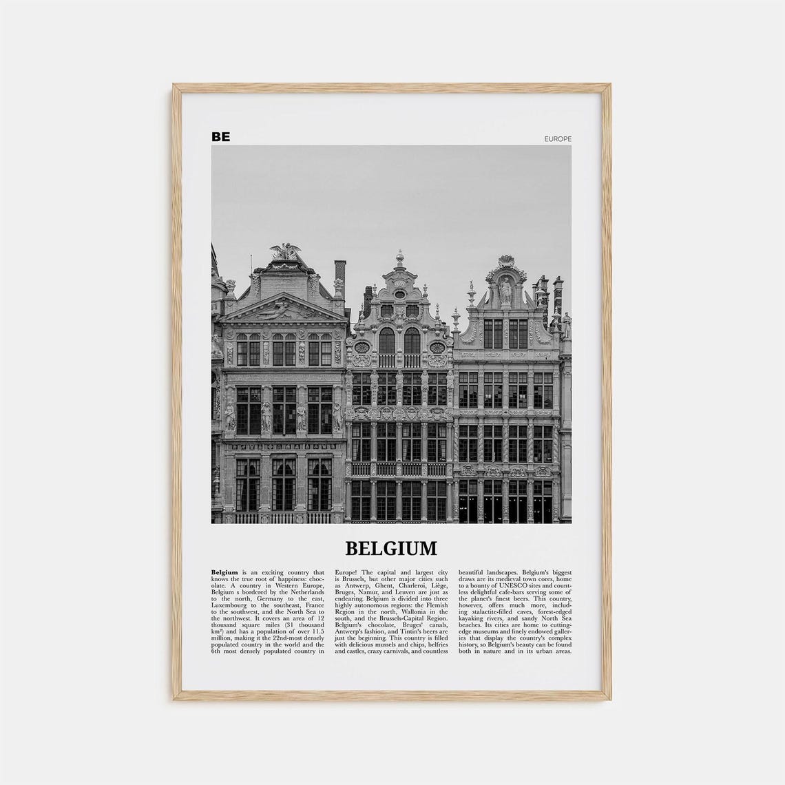 Belgium Black and White No. 3 Brussels Travel Poster