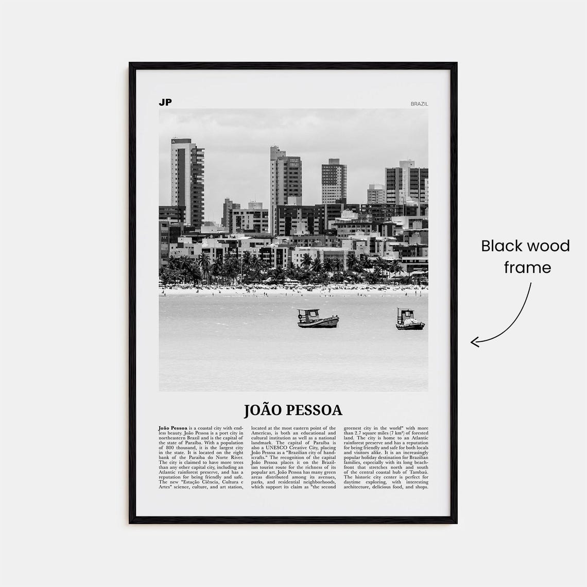 Joao Pessoa Black and White Brazil Travel Poster - Image 3