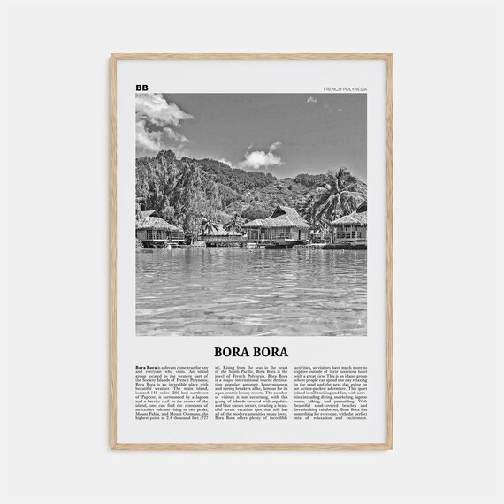 Bora Bora Black and White Travel Poster, French Polynesia