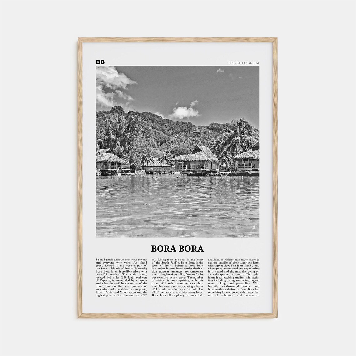 Bora Bora Black and White Travel Poster, French Polynesia