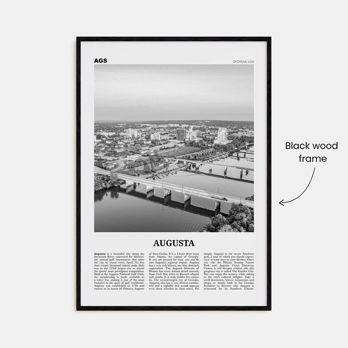 Augusta Black and White Travel Poster, Georgia USA - Image 3