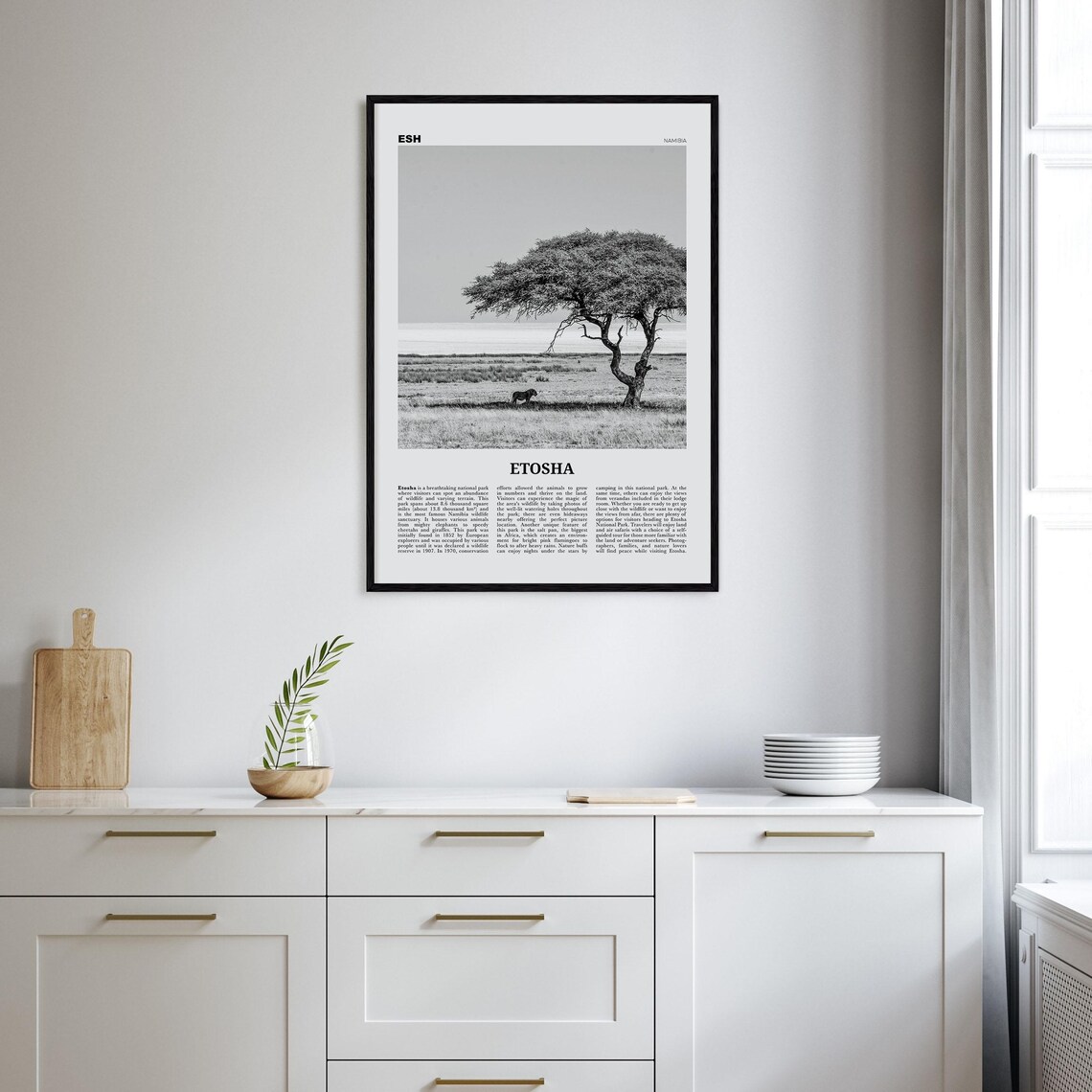 Etosha National Park Map, Black And White Art Print - Image 2