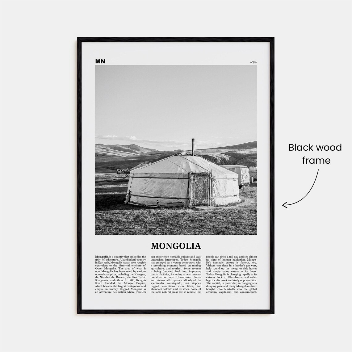 Mongolia Black and White Travel Poster, Ulaanbaatar - Image 3