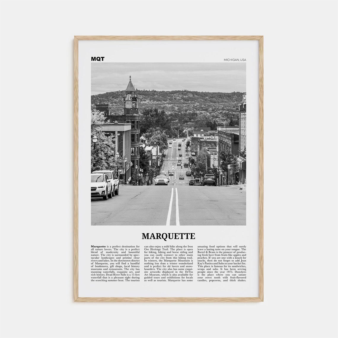 Marquette Black and White Travel Poster, Michigan