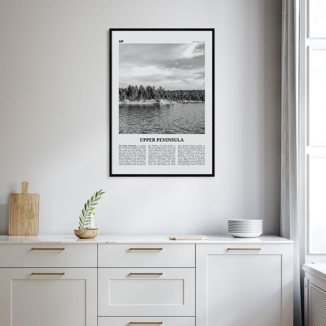 Upper Peninsula Black And White Map Art Print - Image 2