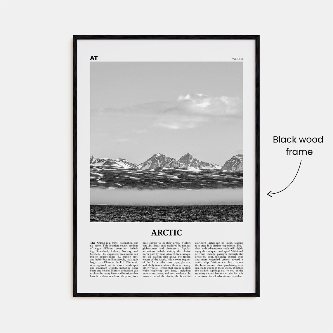 Arctic Map Art Print, Black and White Wall Decor - Image 3