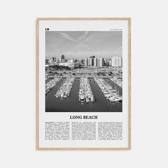 Long Beach Black And White Travel Poster, USA