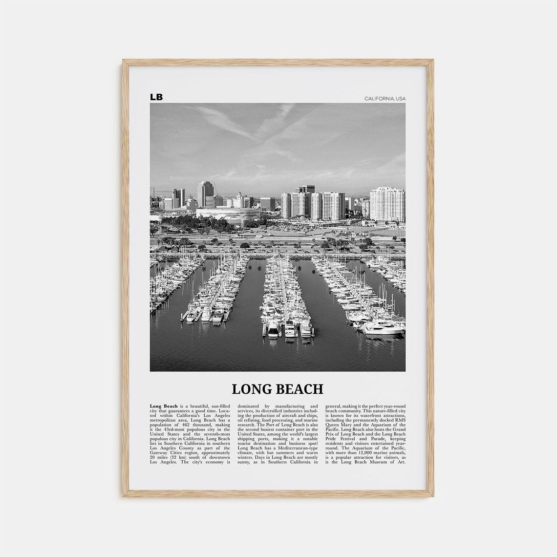 Long Beach Black And White Travel Poster, USA