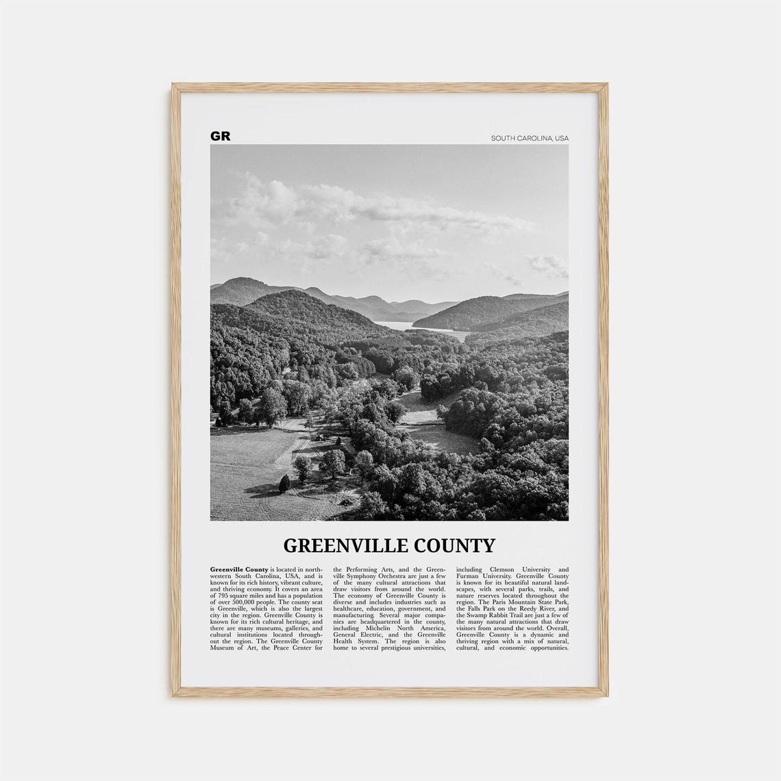 Greenville County Print Black And White Greenville Wall Art Greenville Poster Greenville Photo Greenville Wall Dcor Greenville Map