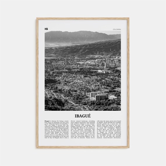 Ibague Black and White Map Poster, Colombia