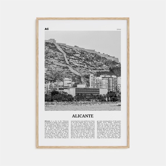 Alicante Black and White Travel Poster, Spain Europe