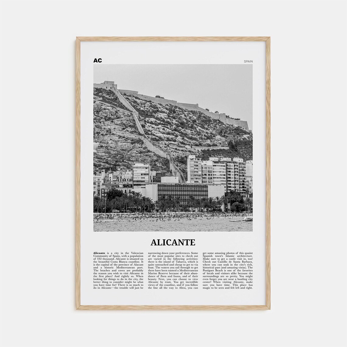 Alicante Black and White Travel Poster, Spain Europe