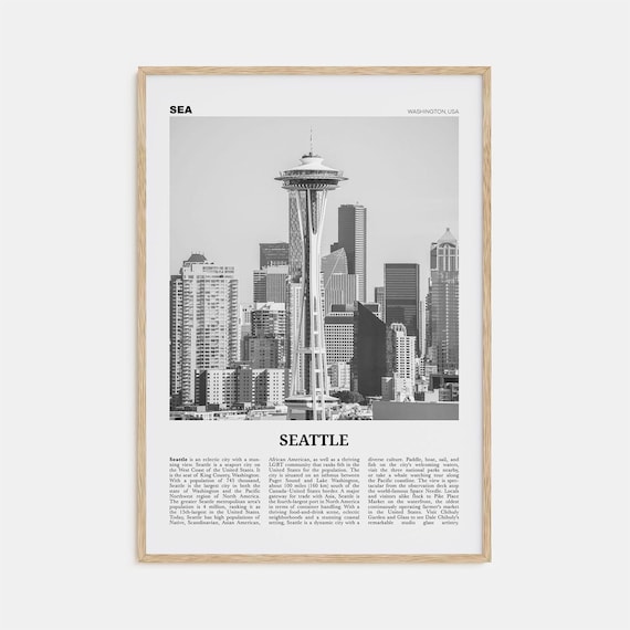 Seattle Black and White Travel Poster, Washington USA