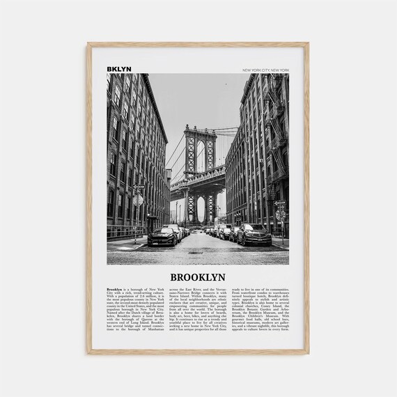 Brooklyn Black and White Travel Poster, New York