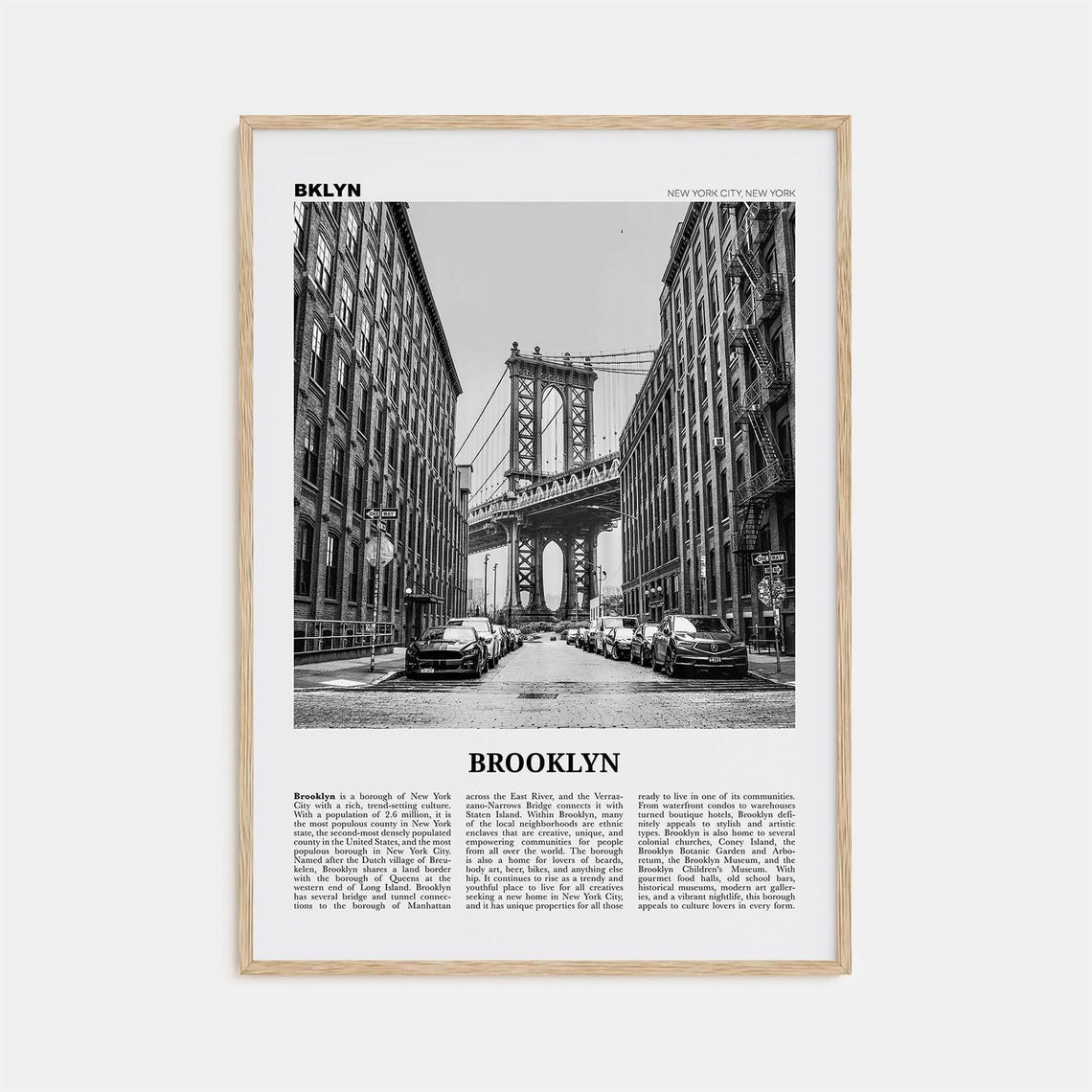 Brooklyn Black and White Travel Poster, New York