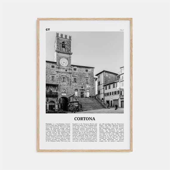 Cortona Black and White Travel Poster, Italy Map