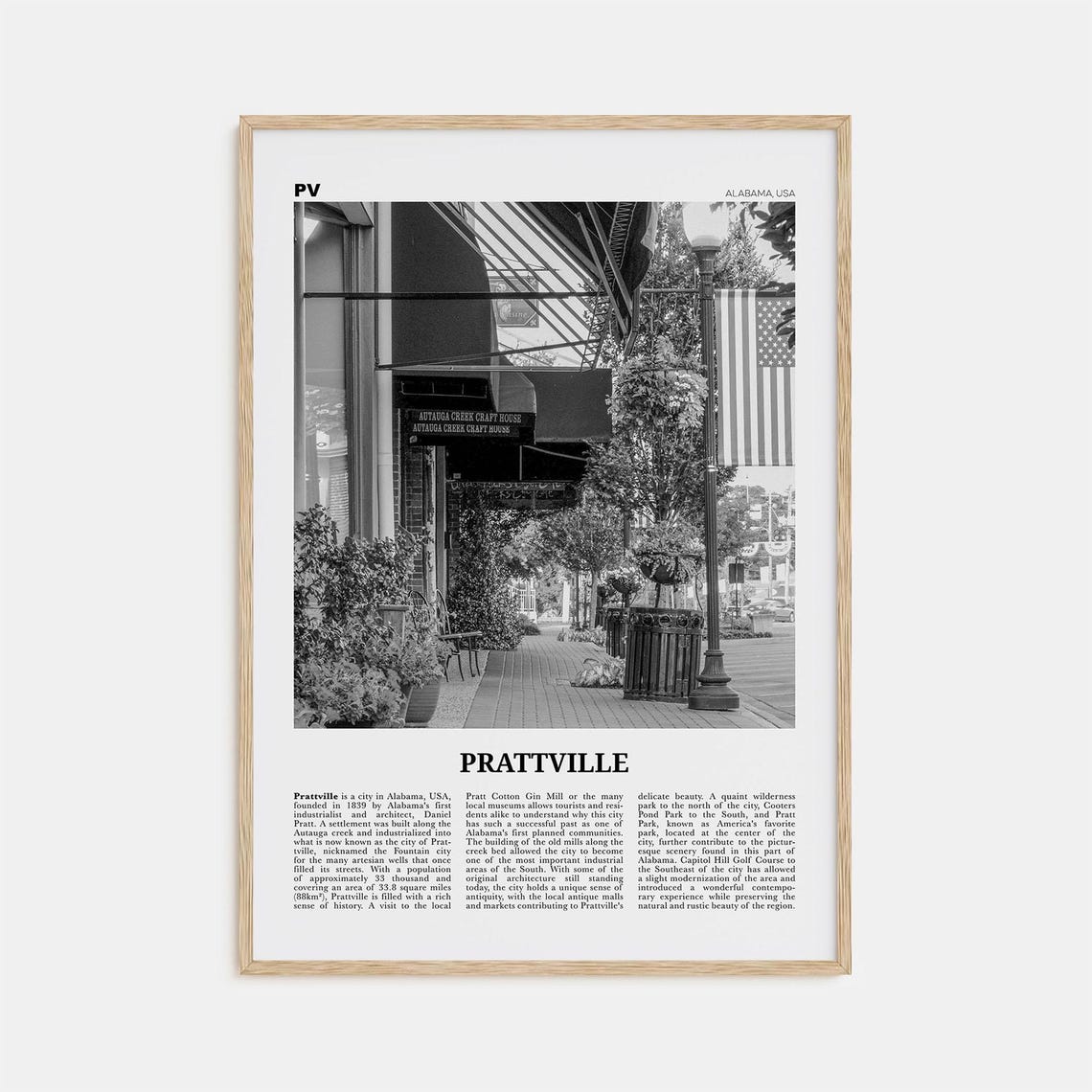 Prattville Print Black And White Prattville Wall Art Prattville Poster Prattville Photo Prattville Map Alabama Usa