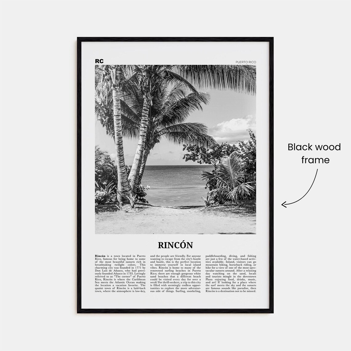 Rincon Black And White Poster, Puerto Rico Caribbean - Image 3