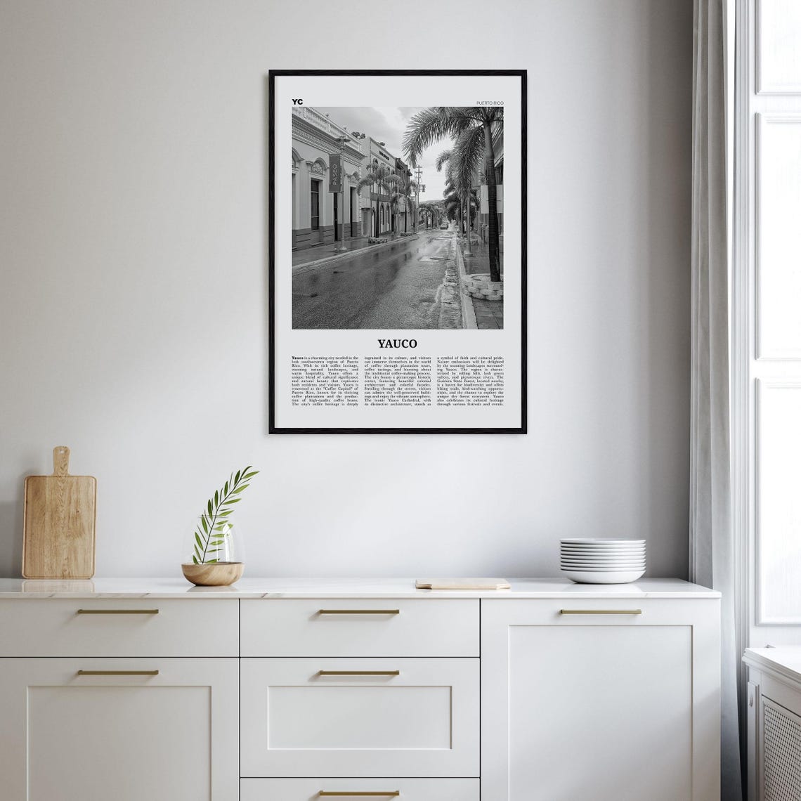 Yauco, Puerto Rico Black and White Map Art Print - Image 2