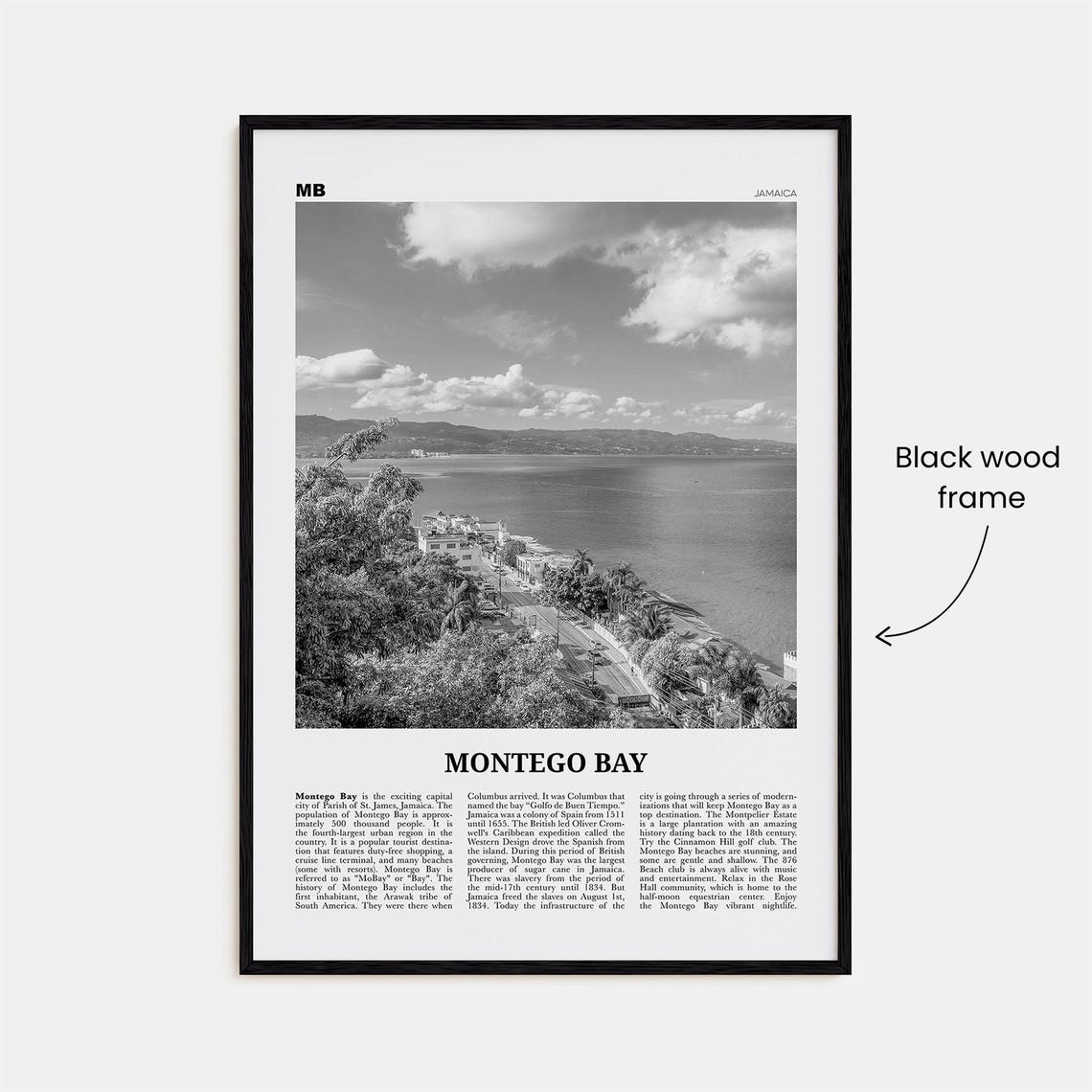 Montego Bay Black and White Travel Poster, Jamaica - Image 3