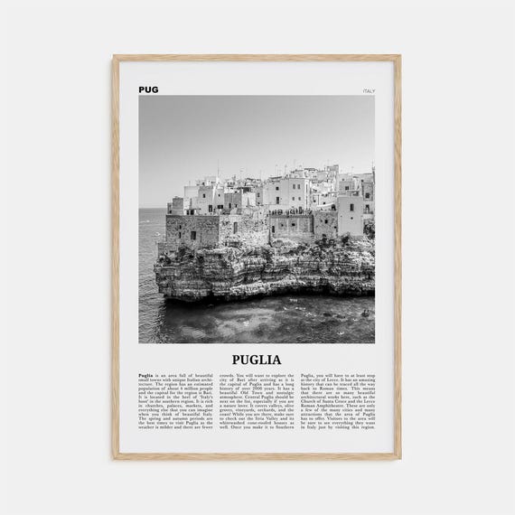 Puglia Black and White Travel Poster, Bari Italy
