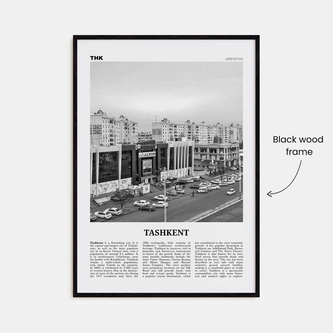 Tashkent Black and White Travel Poster, Uzbekistan - Image 3