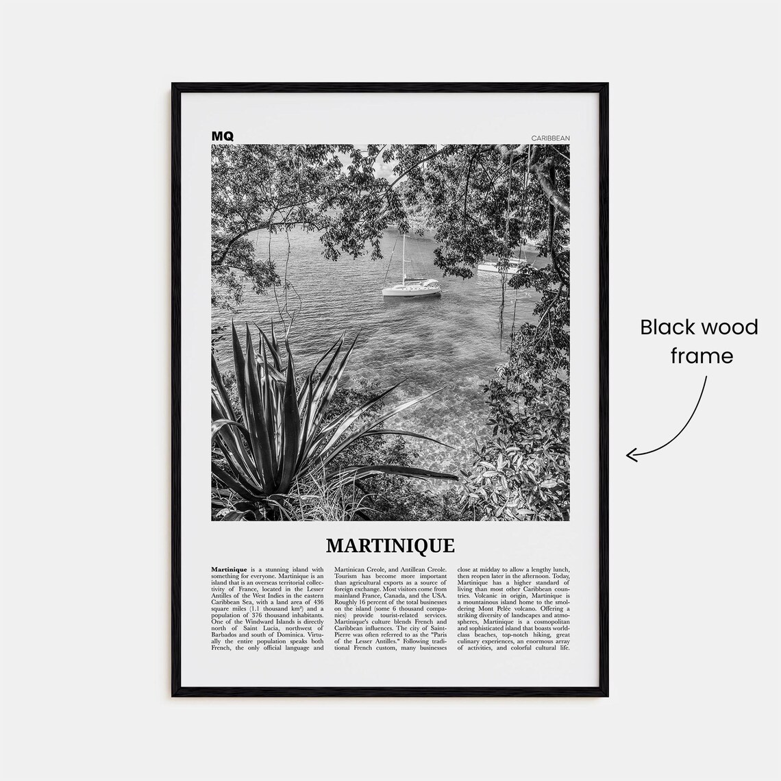 Martinique Black and White Travel Poster, Fort-de-France - Image 3