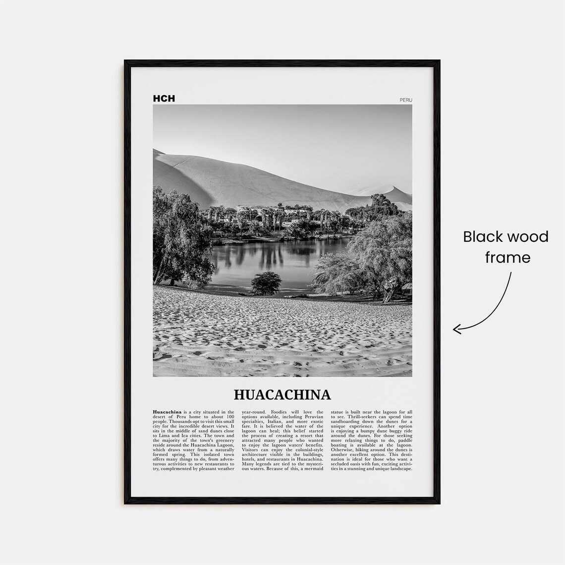 Huacachina Black and White Travel Poster, Peru - Image 3