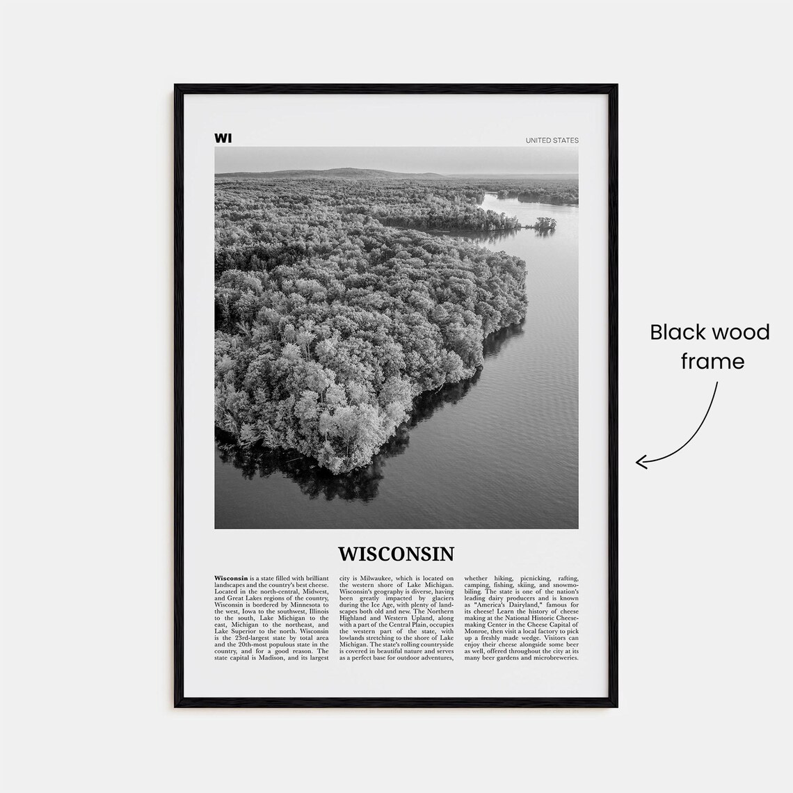 Wisconsin Black And White Travel Poster, USA Map - Image 3