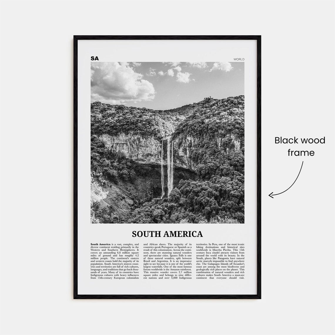 South America Black and White Travel Poster - Image 3