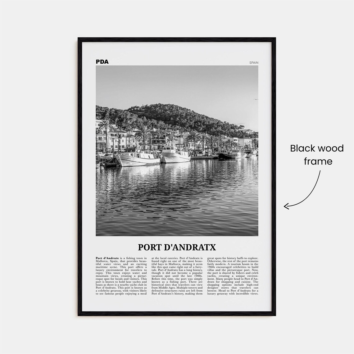 Port Dandratx Black And White Travel Poster, Spain - Image 3