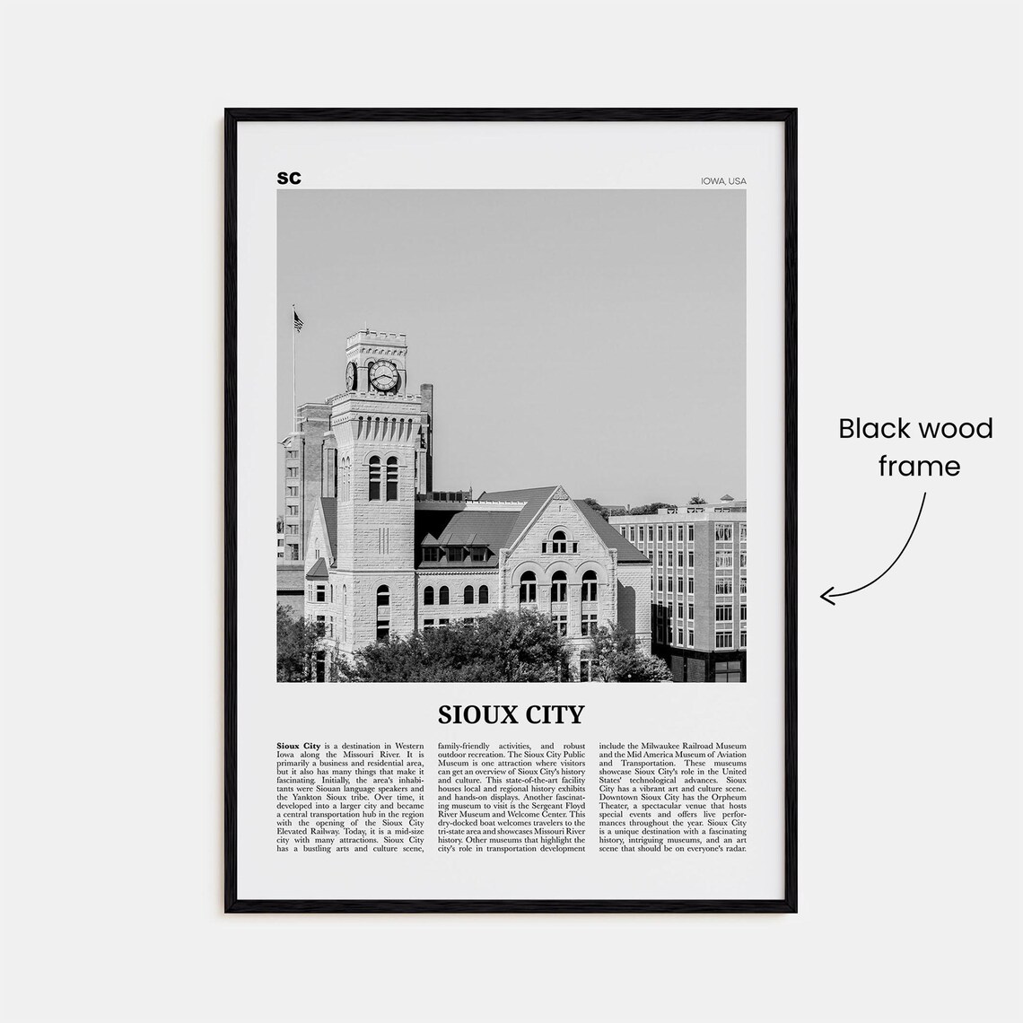 Sioux City Black and White Travel Poster, Iowa - Image 3