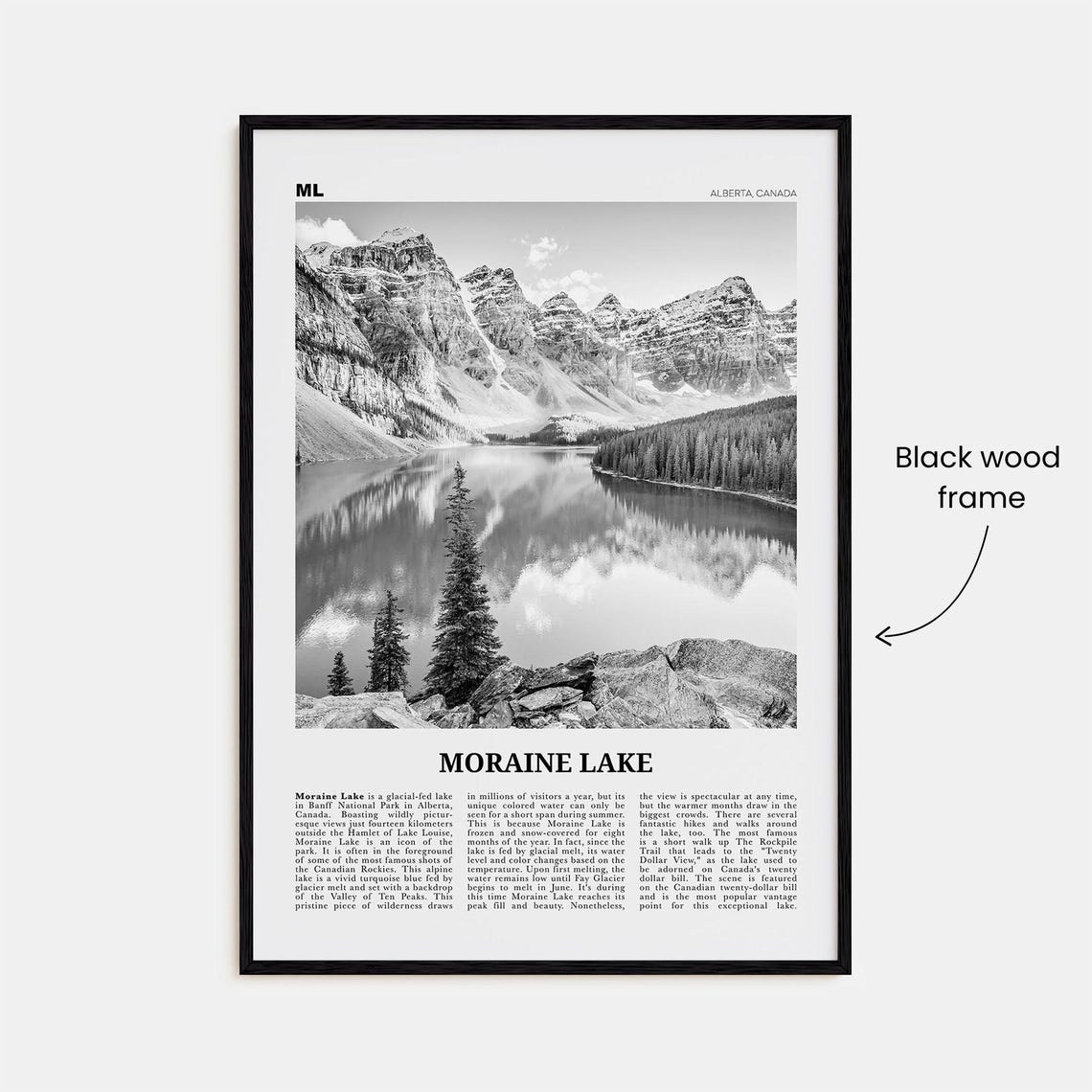 Moraine Lake Print Black And White Moraine Lake Wall Art Moraine Lake Poster Moraine Lake Photo Moraine Lake Wall Dcor Canada - Image 3
