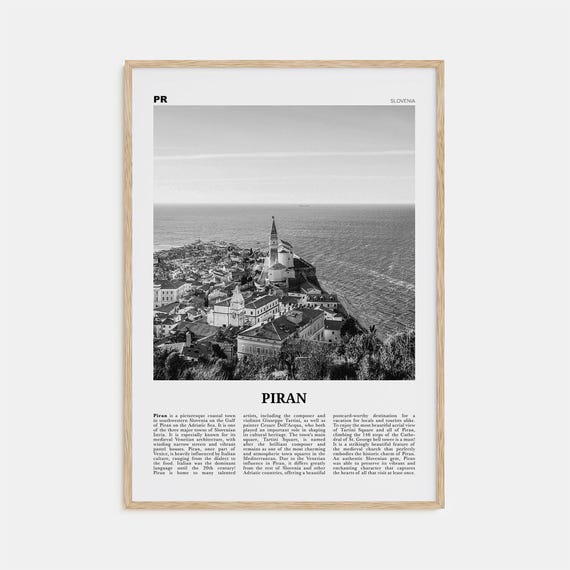 Piran Black and White Travel Poster, Slovenia Coast