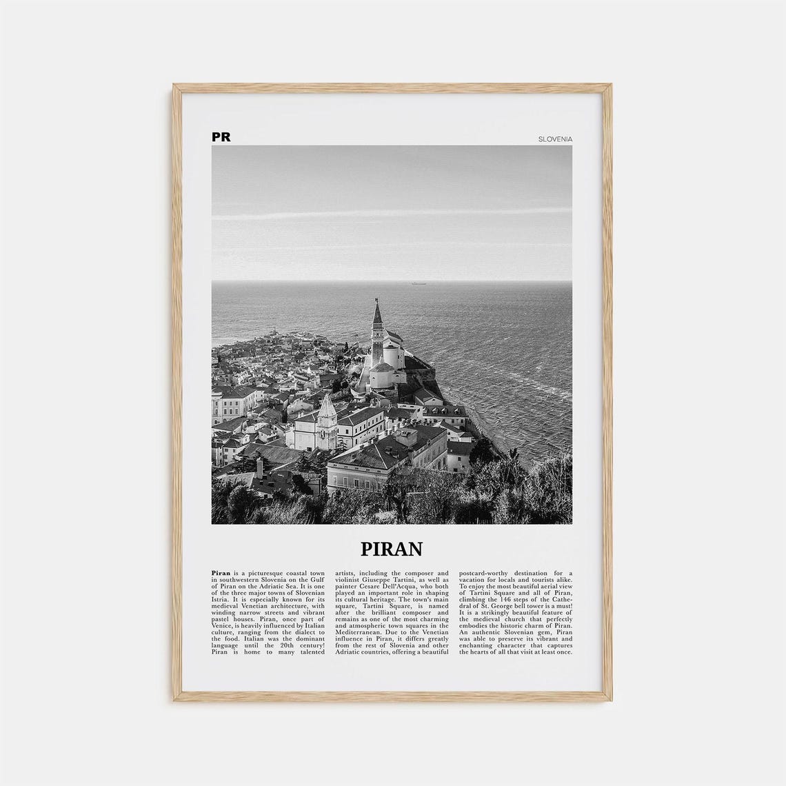 Piran Black and White Travel Poster, Slovenia Coast