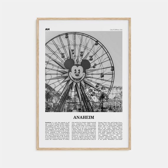 Anaheim Black and White Travel Poster, California