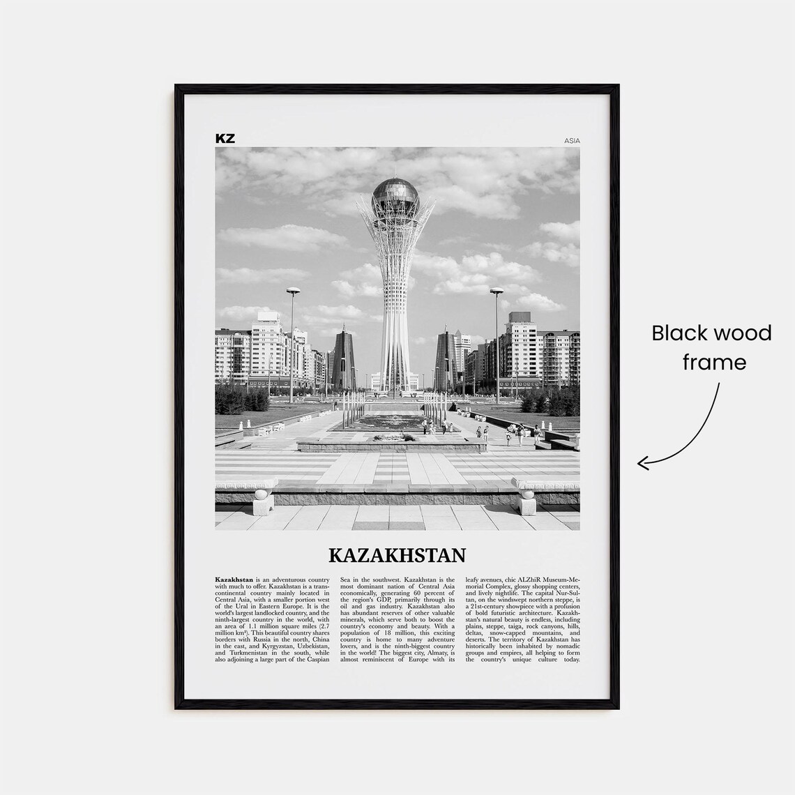Kazakhstan Black And White Travel Poster, Asia - Image 3