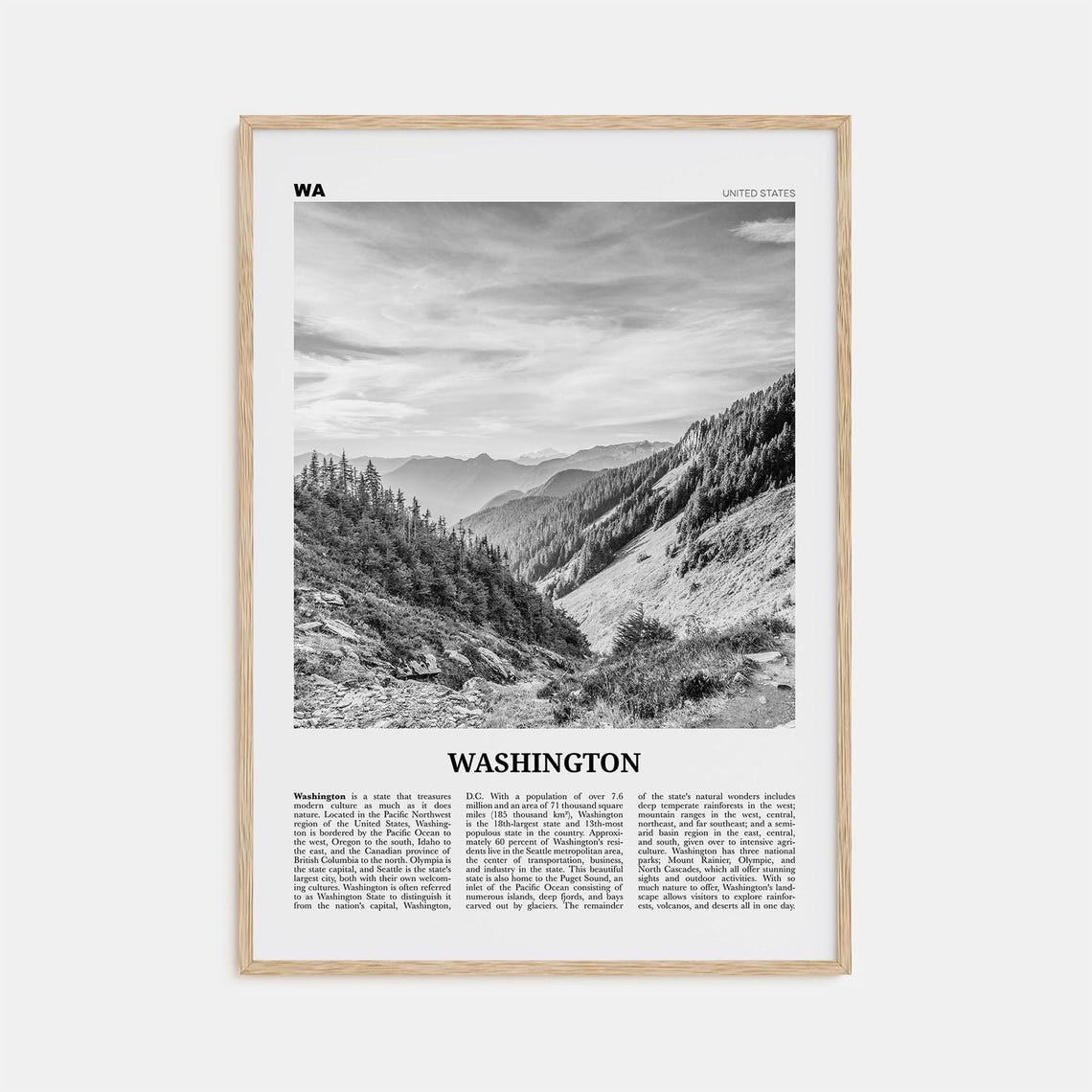 Washington State Black And White No. 2 Travel Poster
