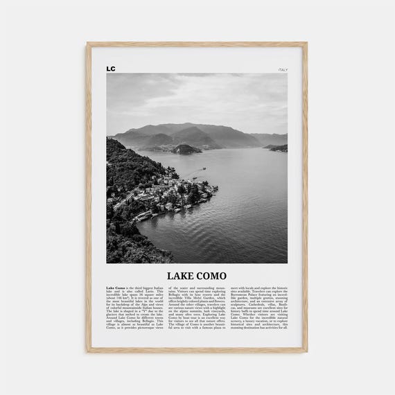 Lake Como Black And White Travel Poster, Italy Map