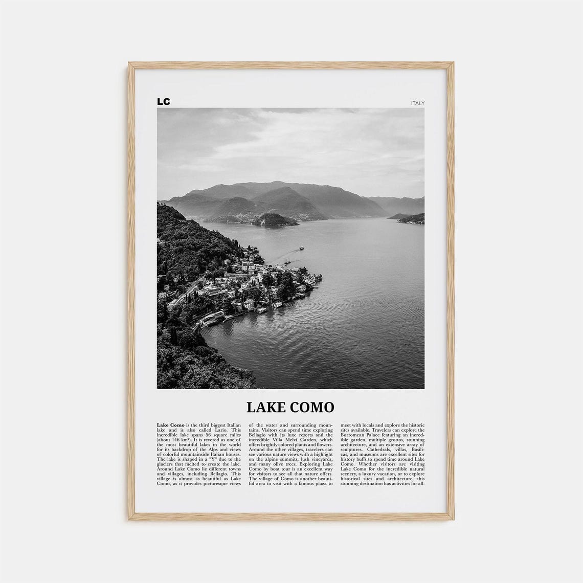 Lake Como Black And White Travel Poster, Italy Map