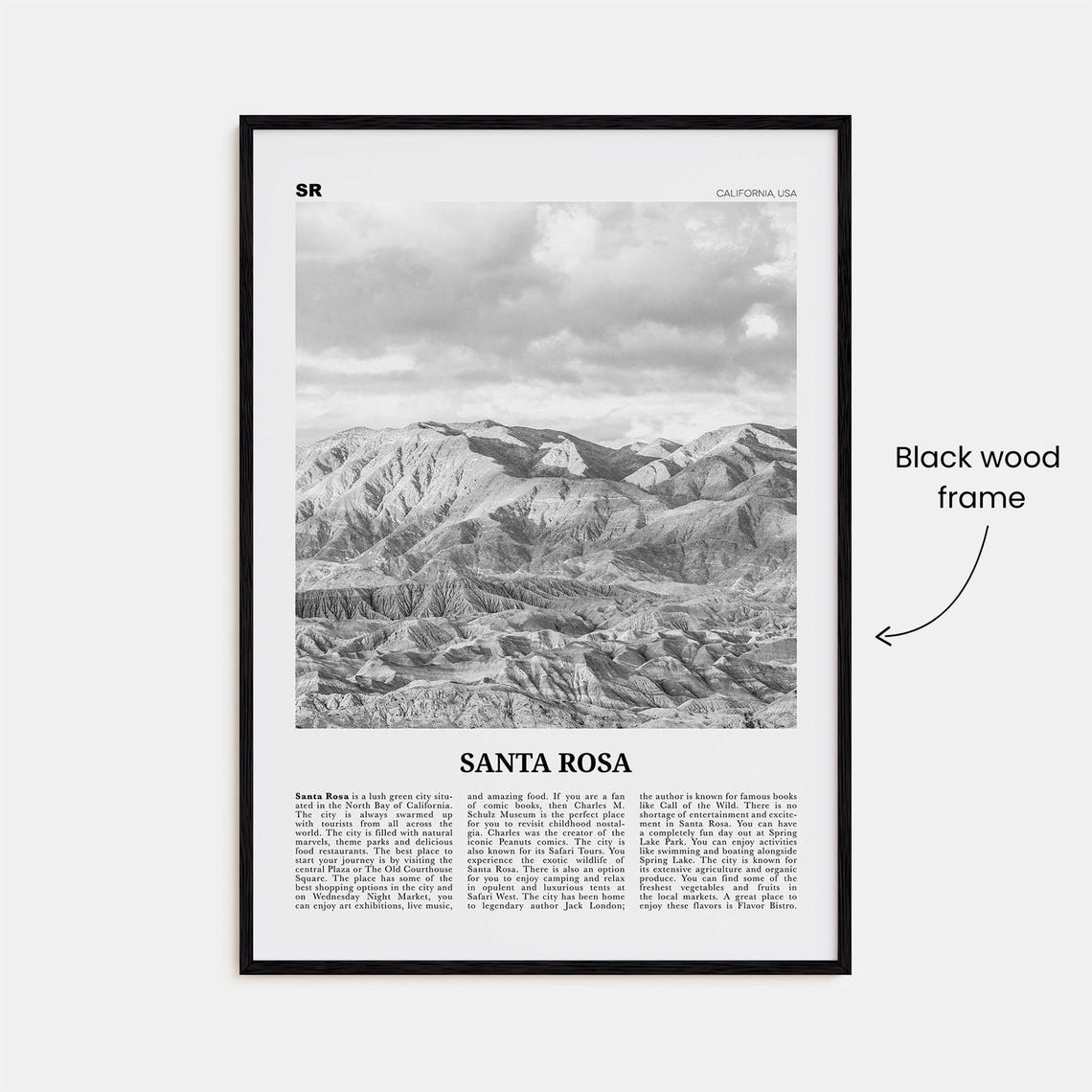 Santa Rosa, California Black and White Poster - Image 3
