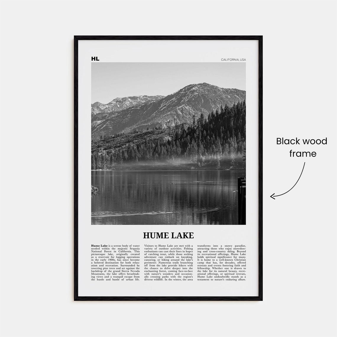 Hume Lake Print Black And White Hume Lake Wall Art Hume Lake Poster Hume Lake Photo Hume Lake Wall Dcor Hume Lake Map Poster - Image 3