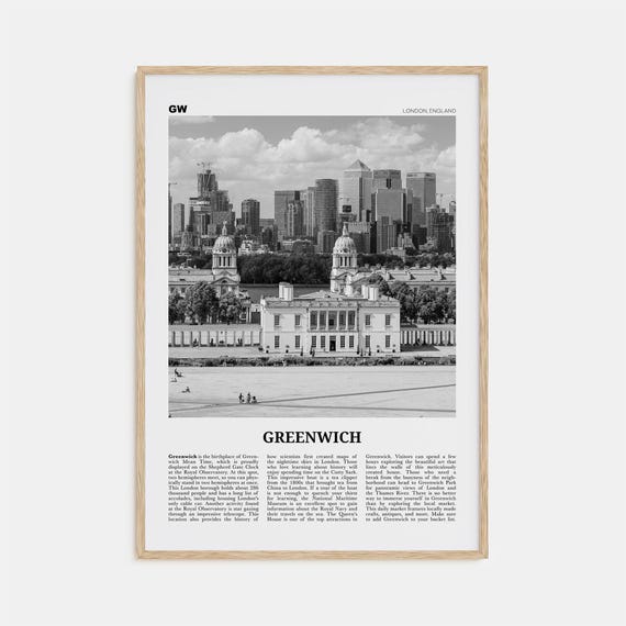 Greenwich Black and White London Travel Poster