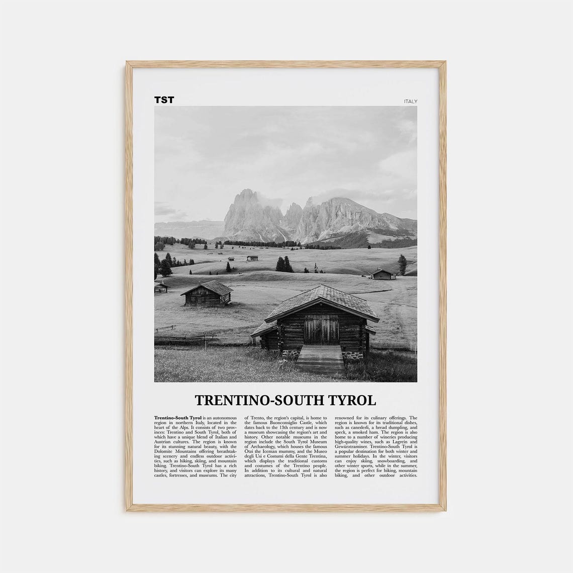 Trentino South Tyrol Print Black And White Trentino South Tyrol Wall Art Trentino Poster Photo Wall Dcor Trentino South Tyrol Map